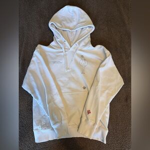 G-Eazy White Crewneck Hoodie with Minimal Line Drawing and Rose Detail